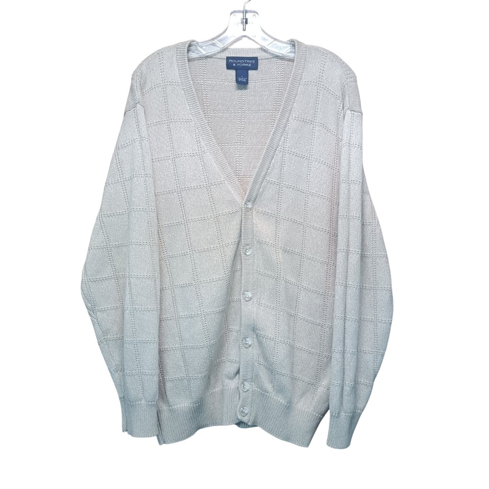 Roundtree & Yorke Mens‎ L Beige Button Front Cardigan Sweater GrandpaCore Cotton